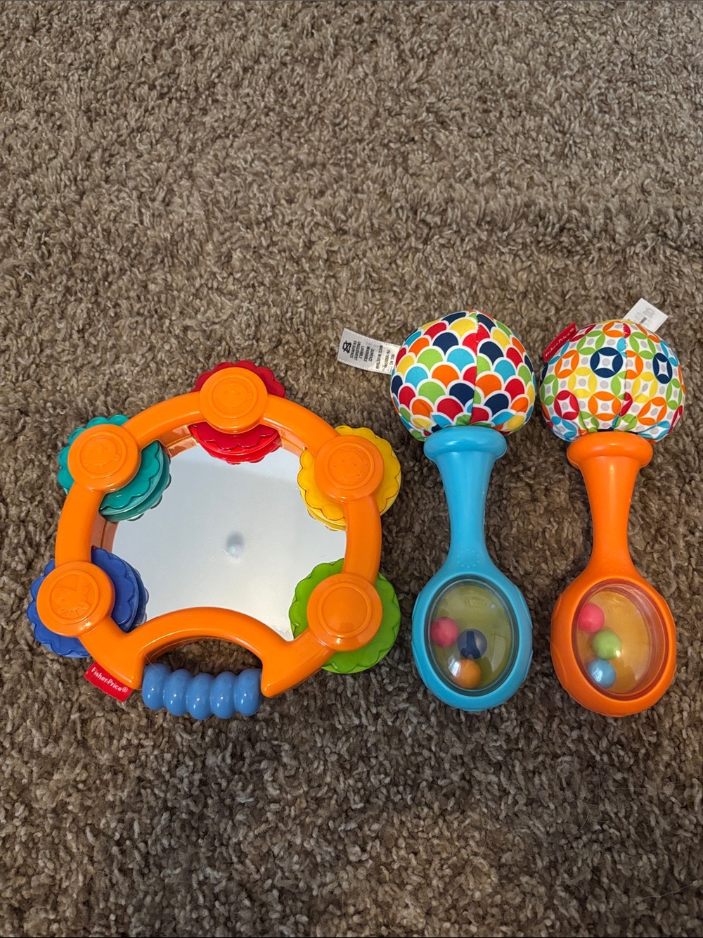 Fisher-Price Bright Orange Tambourine with Colorful Blue and Orange Rattles